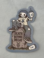 Dutch Bros October 2026 Death Before Decaf Skeleton Tombstone Sticker Drop picture