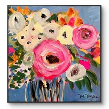Mary Myers Original Abstract Expressionism 10x10 Colorful Floral Bouquet Signed picture