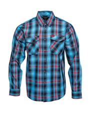 DIXXON Bolo Bamboo Long Sleeve Men's Plaid Snap Shirt Blue Black Red picture