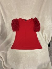 Express Lace Puff Sleeve Top Size S Red Crew Neck Blouse picture