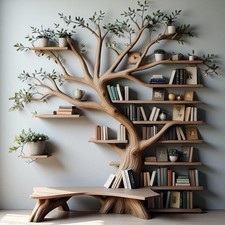 Tree Branch Shelf Handmade Wooden Floating Bookshelf Artistic Wall-Mounted Displ picture