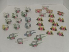 VINTAGE GERMANY MINIATURE ELFINWARE LUSTERWARE SWANS PLACE CARD HOLDERS CARTS 32 picture