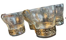 Vtg MCM Libbey Gold Greek Key Continental Glass Coffee Cups Mugs 4 Metal Handles picture