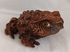 Vintage Japanese Hand Carved Cryptomeria / Sugi Wooden Frog Toad Figurine  7”X6” picture