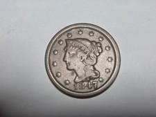 1847 large cent 7 over SMALL 7 (EXTRA FINE TO AU. ) picture