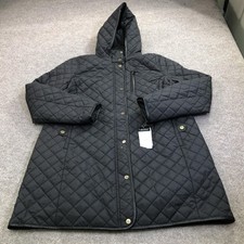 Lauren Ralph Lauren Quilted Coat Womens PXL Petite Black Hooded Mid Length Warm picture