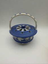 Spode Blue Jasperware Potpourri Basket w/ Cover Blue Dipped Stoneware c.1800s picture