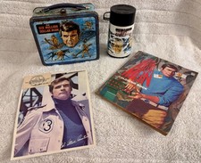 Vintage 1974 Six Million Dollar Man Lunchbox Thermos 1973 Club Card Lot picture
