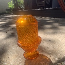 Vintage Viking Diamond Point Glass Persimmon Orange Glimmer Cadmium Fairy Lamp picture