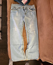 True Religion World Tour Men's Bootcut Light Wash Distressed Denim Jeans, Logo picture