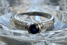 Sapphire & Diamond Ring Made By Effy For The BITA Lineup 14k White Gold Size 7 picture
