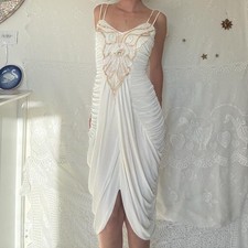 Insane 1970s white ruched goddess dress with beaded and sequin picture