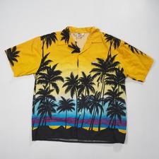 Vintage Hawaiian Camp Shirt Mens Extra Large Bahamas Windswept Palm Tree Sunset picture