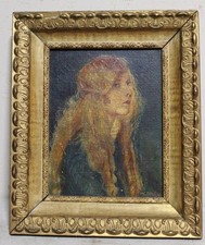 ANTIQUE YOUNG GIRL WOMAN OIL PAINTING PORTRAIT SIGNED FRAMED 1900 GOLD GILT WOOD picture