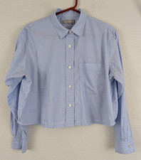 Everlane sz M Crop Shirt boxy light blue long sleeves button front top 0422 picture