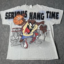 Vtg 1998 Looney Tunes Taz Basketball T-shirt Cartoon Tee Gray 1990s 90s Mens L picture