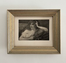 Antique Victorian Edwardian Portrait Engraving of a Woman Relaxing picture