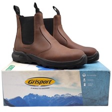 Grisport Cardigan Safety Boots Mens Size 9 Brown Leather Italian Chelsea Pull On picture