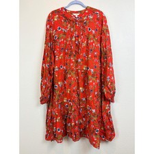 Terra & Sky 4X Floral Midi Dress Red Tiered Boho Western Cottagecore 28W 30W picture