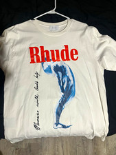RHUDE Men's White Graphic Logo Crew Neck Short Sleeve Cotton Jersey T-Shirt XL picture