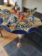 Vintage Lithuanian Hand Made Feeding Birds Hand - Held Folk Art Toy Painted z picture