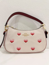 NWT Coach Teri Shoulder Bag Stripe Heart Print CA251 Chalk Multi Pink Leather picture