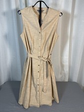 Sharagano Women’s Size 12 Beige Button Front Sleeveless Belted Midi Dress NWT picture