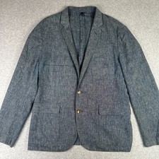 J Crew Linen Cotton Unstructured Sport Coat Blazer XL Mens Blue Suit Jacket picture