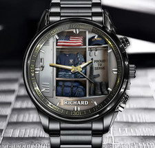 Personalized Proud to Serve Military  Black Stainless Steel Watch Wristwatch picture