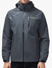 Kugnala Men’s Gray Waterproof Lightweight Hooded Rain Coat Windbreaker Size 3XL picture