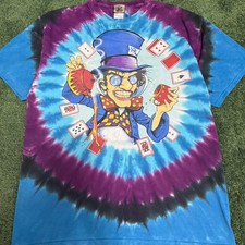 Vintage 2003 Liquid Blue Mad Hatter Cheshire Cat Tie Dye Shirt XL Brian Fox picture