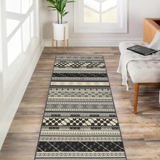 Custom Size Stair Hallway Runner Rug Rubber Back Non Skid Grey Kilim Design picture