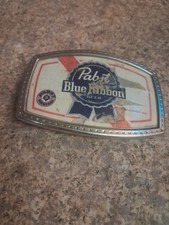 Vintage1972 Pabst Blue Ribbon PBR Metal Decal Belt Buckle Beer Memorabilia Retro picture
