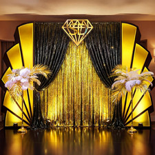 7 Pcs Great 1920S Party Decorations Roaring 20S Black Gold Backdrop and Foil Fri picture