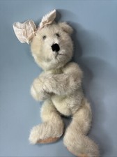 Blond Mohair Jointed Teddy Bear 11” Felt Paws w/Bow Early Vintage Plush Stuffed picture