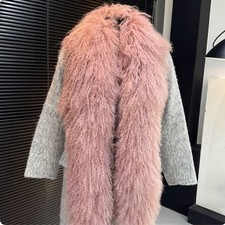 Real Mongolian Lamb Fur Scarf Shawl Wraps Long Double Sides Fur Pink Black Grey picture