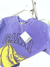 Ganni Women's Purple banana Printed  Graphic Short Sleeve Crewneck T-Shirt Size picture
