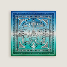 NIB Auth Hermès Etriers Remix Bandana Scarf 55 Ombré  Gradient Bleu /Blanc /Vert picture