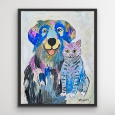 ARivers Modern Art Pet Friendship Painting 14x11 Signed Original Canvas Decor picture