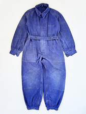 50s vintage Soviet workwear faded blue mechanic coveralls uniform utility French picture