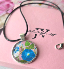 Birth Flower September/ Morning Glory Art Pendant Necklace/ Floral Birthday Gift picture