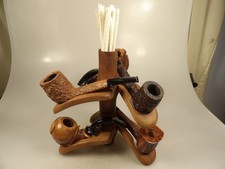 Italian made Walnut 6 Pipe Stand Travel Portable 80’s Table Top Style picture