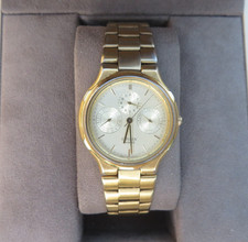 Vintage 80s Citizen Triple Calendar Watch Men 33mm Made in Japan Gold Tone Runs picture