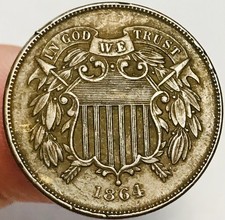1864 Two Cent Piece 2C FULL MOTTO Ungraded Civil War Date US Copper Coin CC31351 picture