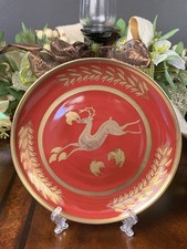 Mottahedeh Leaping Reindeer Red Lunch Plate 8.25” 22k Gold -Christmas Holiday picture