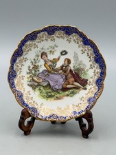 VTG Limoges France Porcelain Plate Watteau Courting Couple Rococo Gilt Blue Dish picture