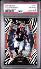 Panini 2021 Select Ja'Marr Chase RC Premier Level Zebra Prizm #147 PSA 10 picture