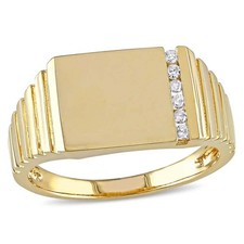 AMOUR 1/10 CT TW Diamond Men's Signet Ring In 10K Yellow Gold picture
