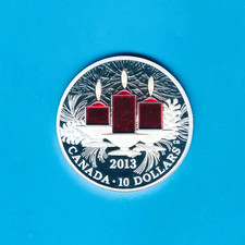 CANADA - SPECTACULAR RARE $10, 99.99% SILVER PROOF HOLIDAY CANDLES  COIN, 2013 picture