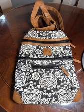 Stone Mountain Black White Floral Quilted Crossbody Bag nice Trim Vintage  65-11 picture